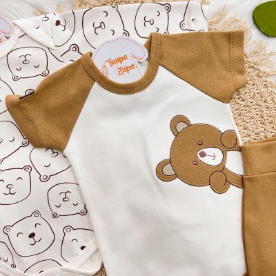 Conj. de Malha 3 peças - Bear - Off White e Caramelo